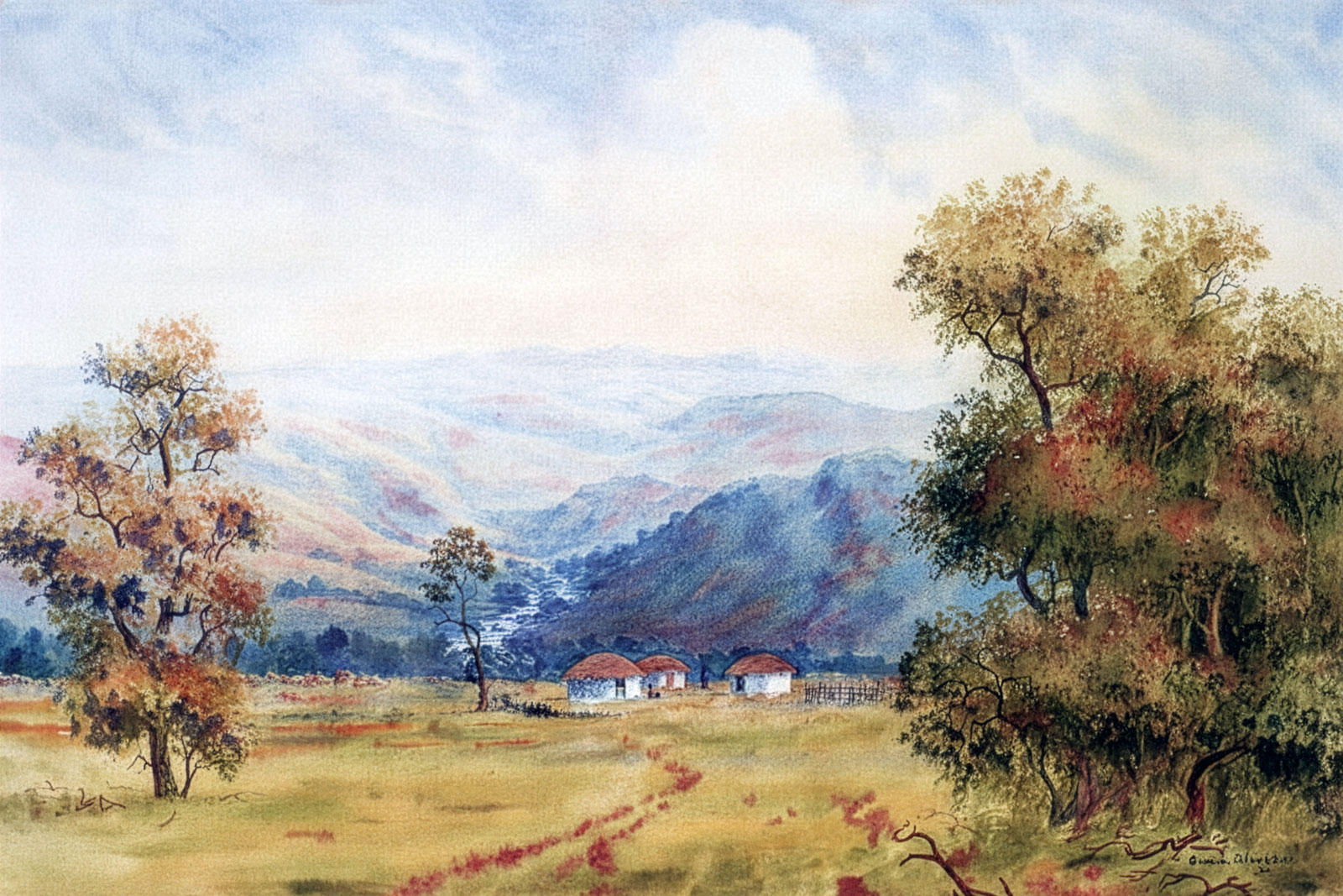 Gerard Bhengu – Landscape with huts