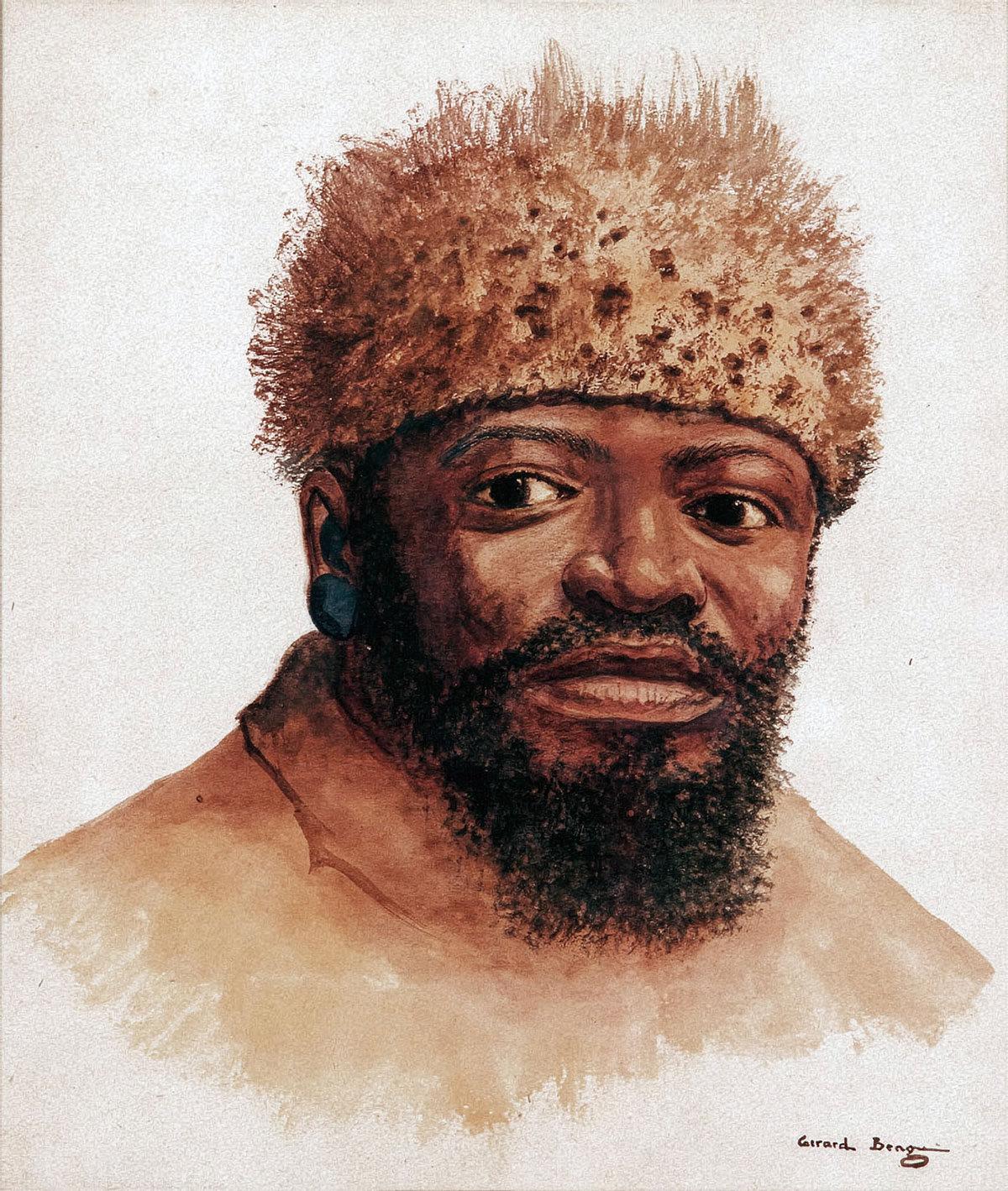 Gerard Bhengu – Portrait of a man wearing a kaross headdress