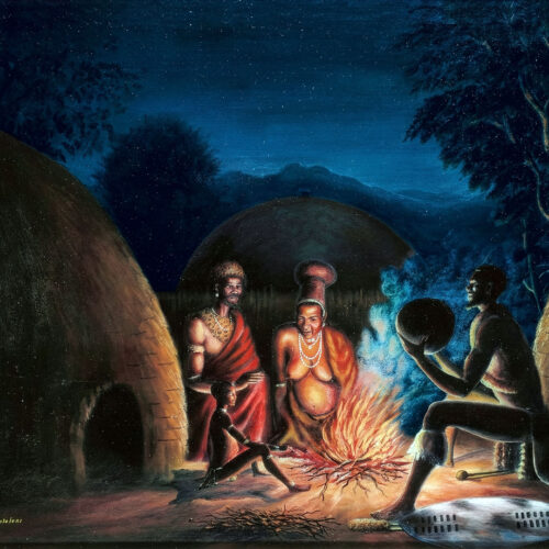 Arthur Butelezi – Night scene in a Zulu kraal 1947