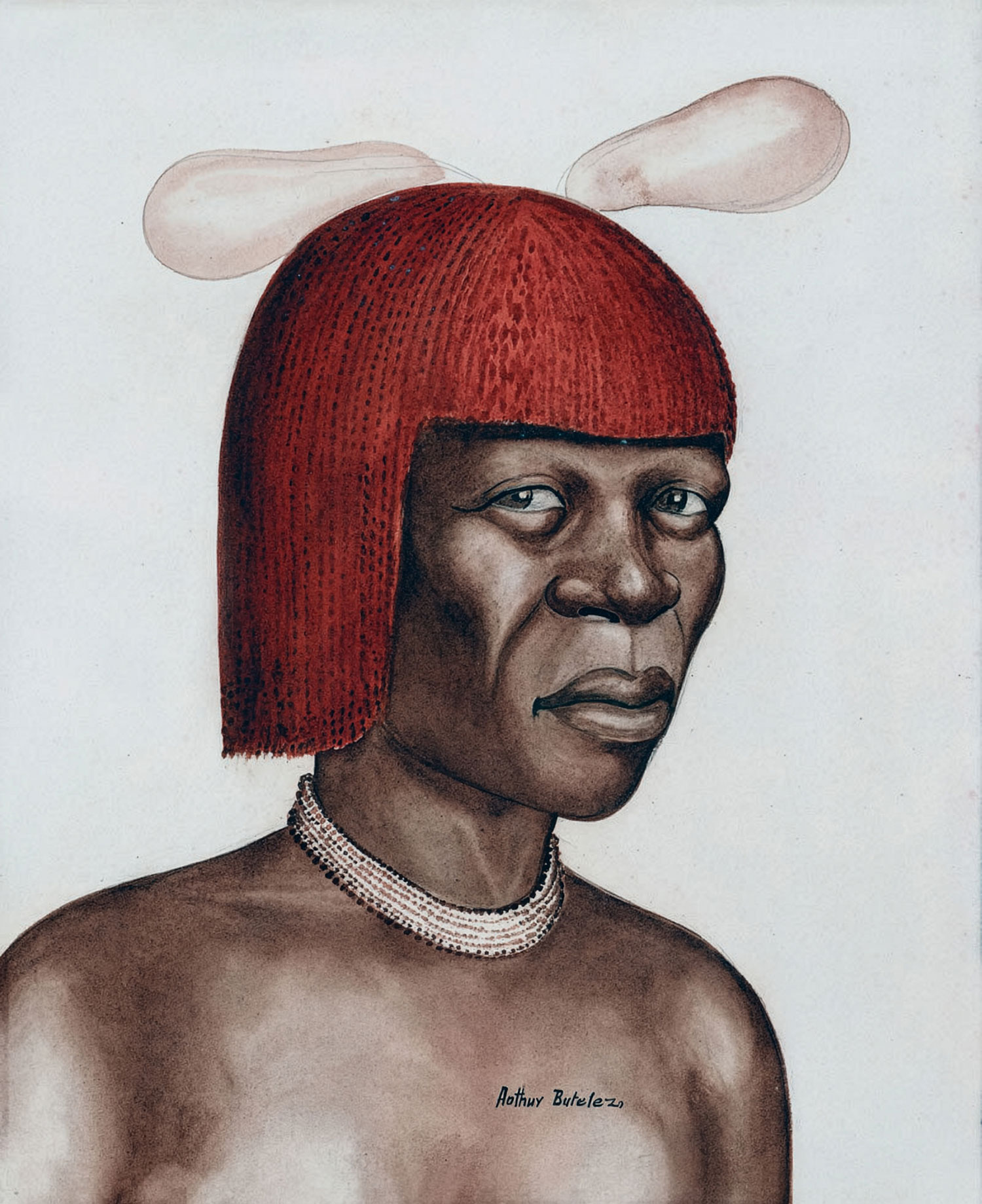 Arthur Butelezi – Sangoma with bladders attached to hair with necklace
