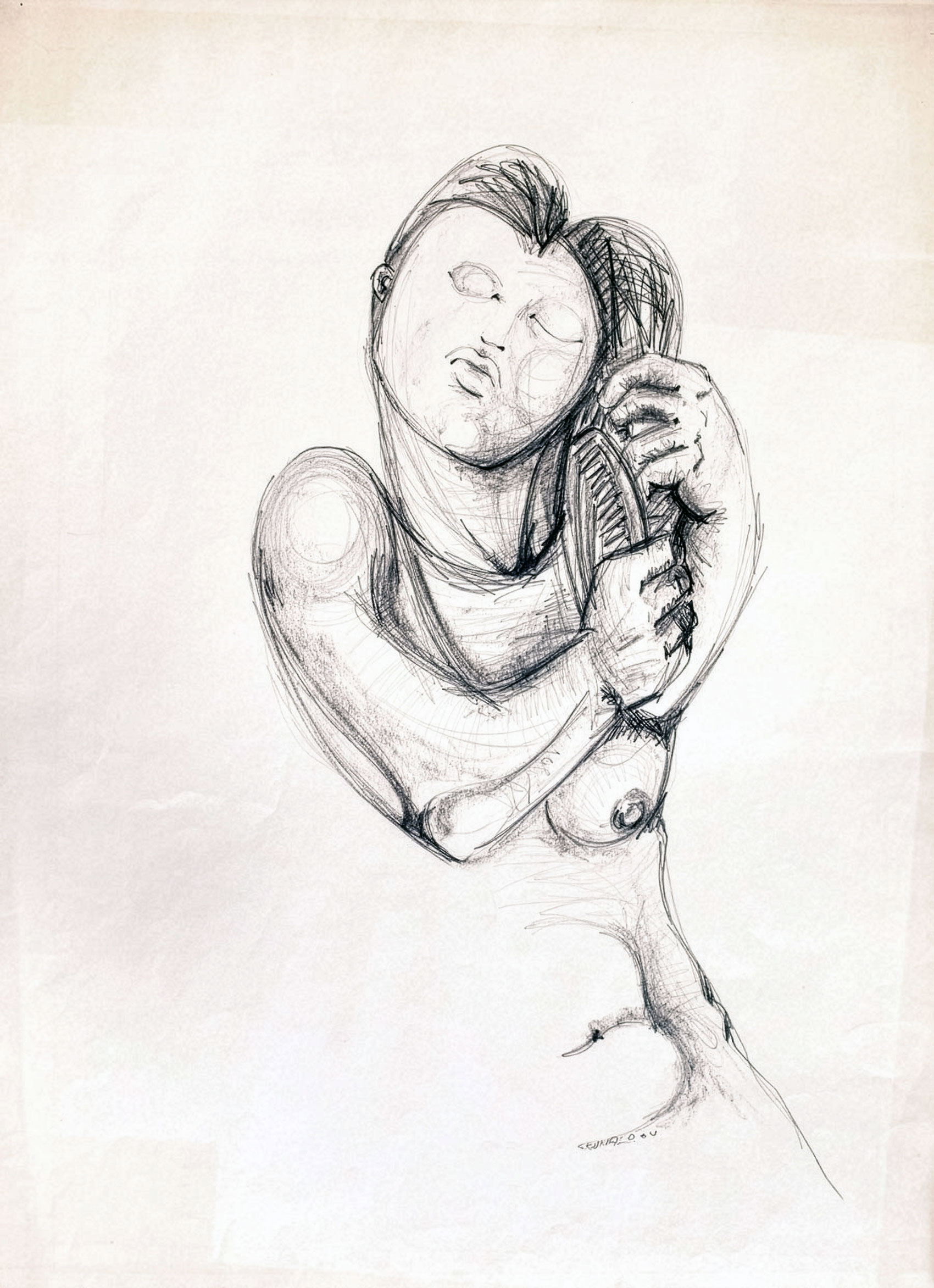 Sydney Kumalo – Nude combing her hair (detail, 1976)