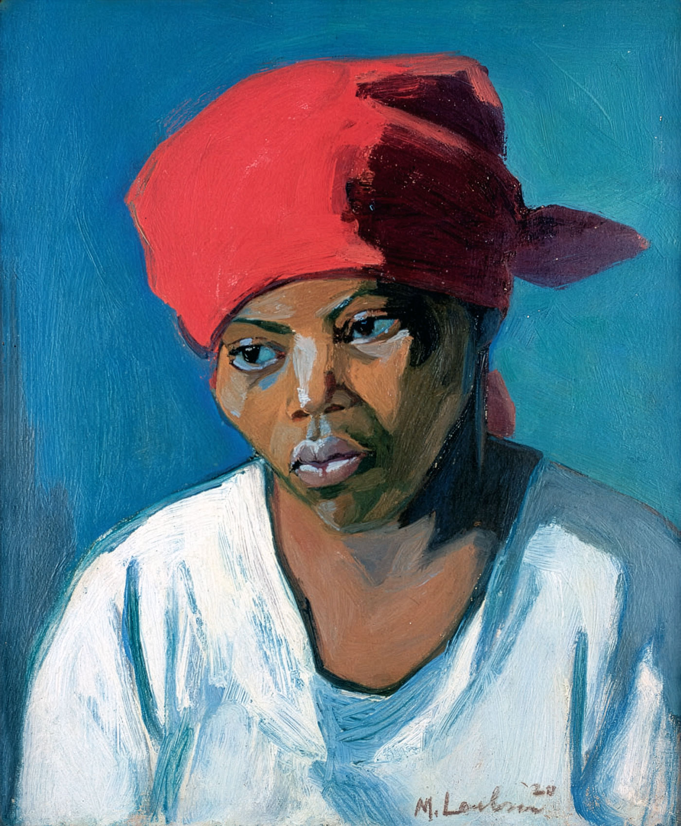 Maggie Laubser – Portrat of a woman with a headscarf (1920)