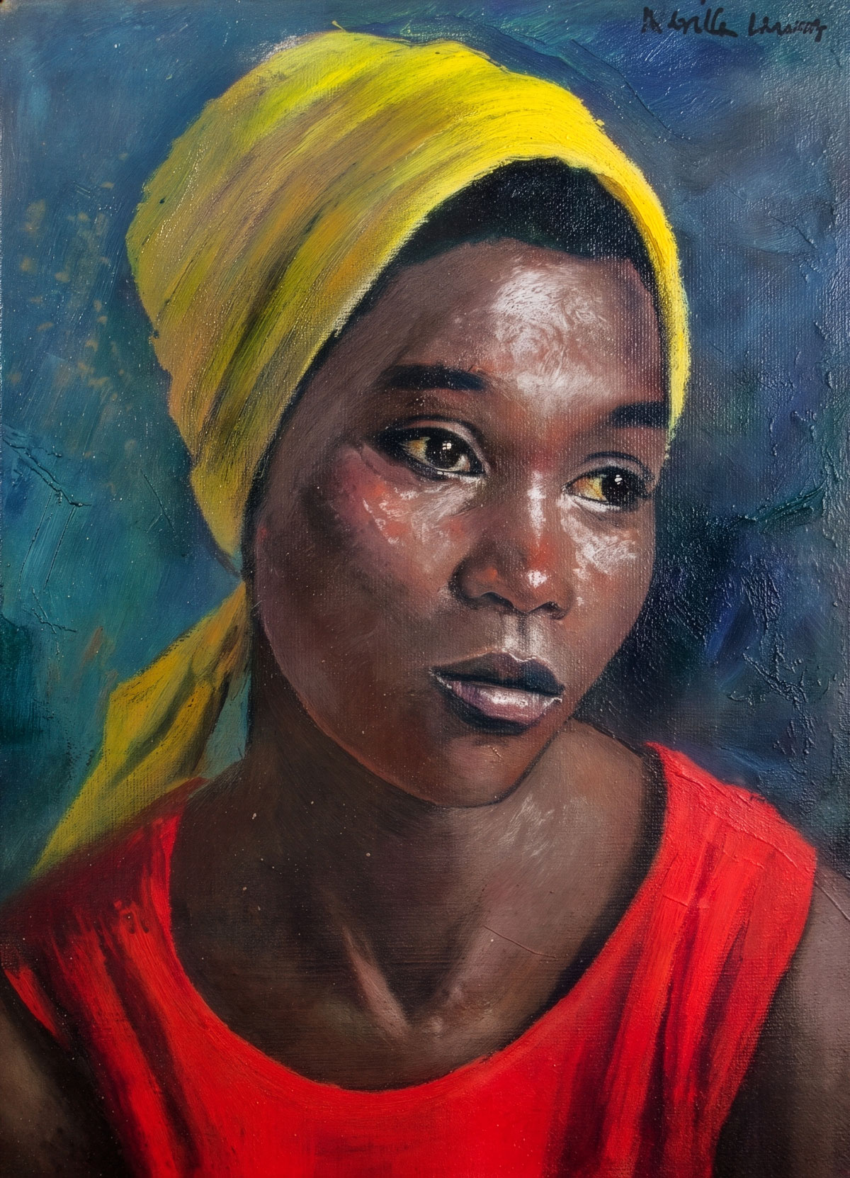 Neville Allan Lewis – Portrait of a young woman in yellow headscarf