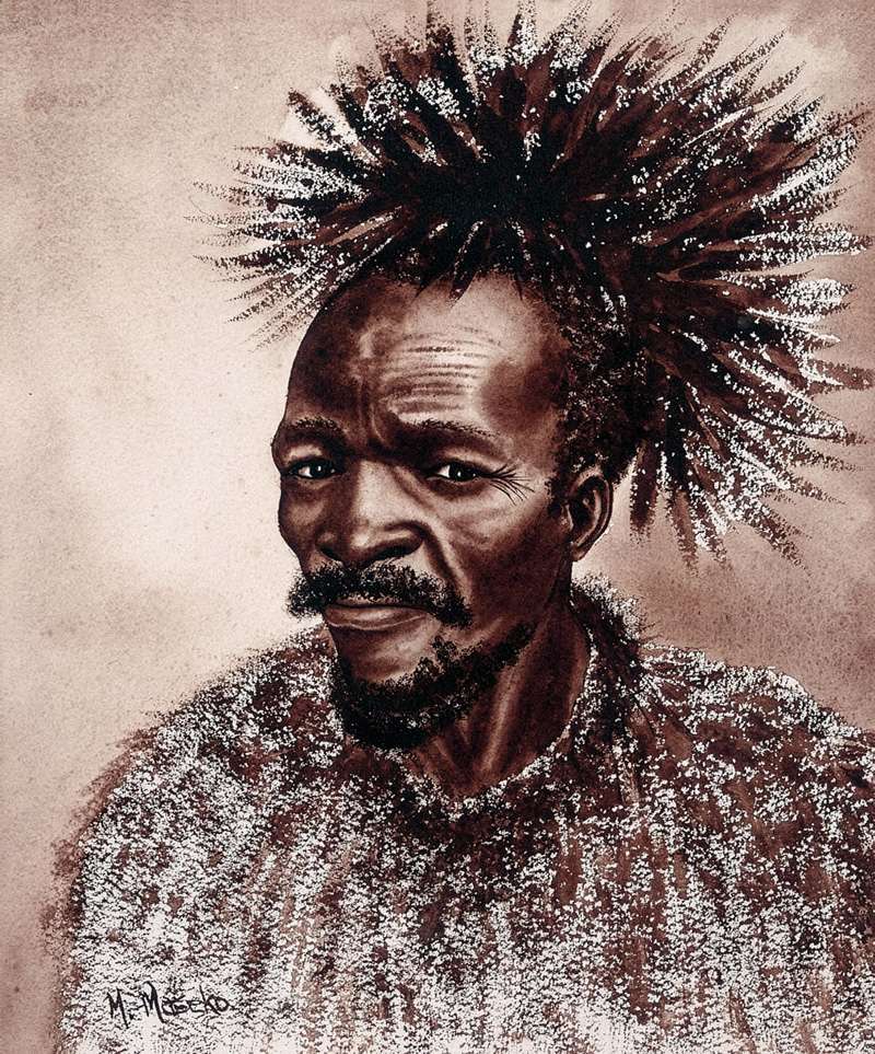 Mizream Maseko – Portrait of a man with a feather headdress