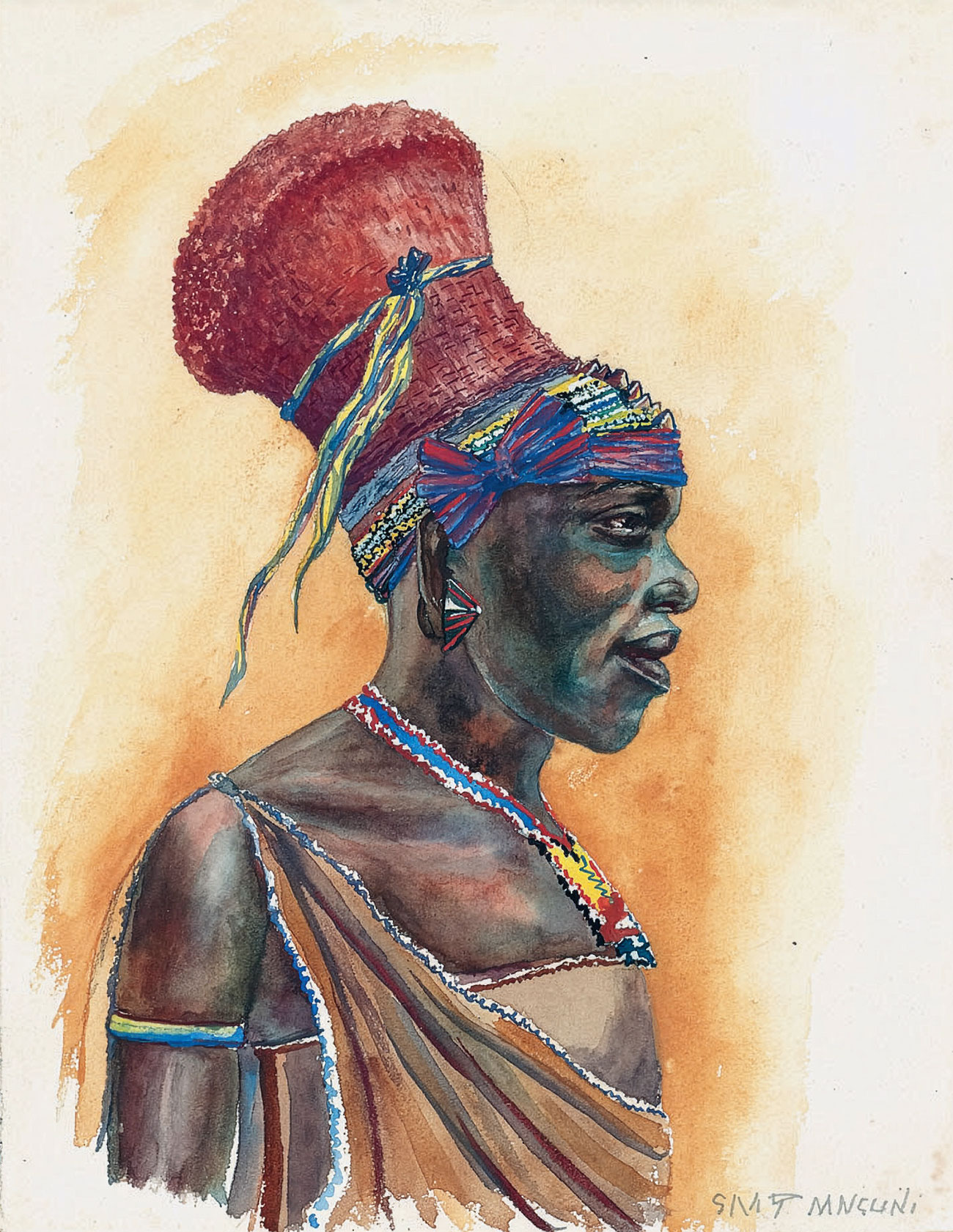Simon Mnguni – Portrait of Zulu woman with head dress