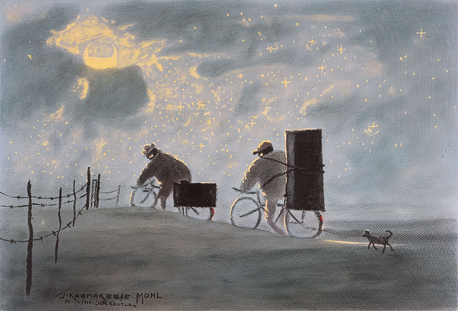 ohn Koenakeefe Mohl – Removing the wardrobe and other goods on cycles by moonlight, West Transvaal, South Africa