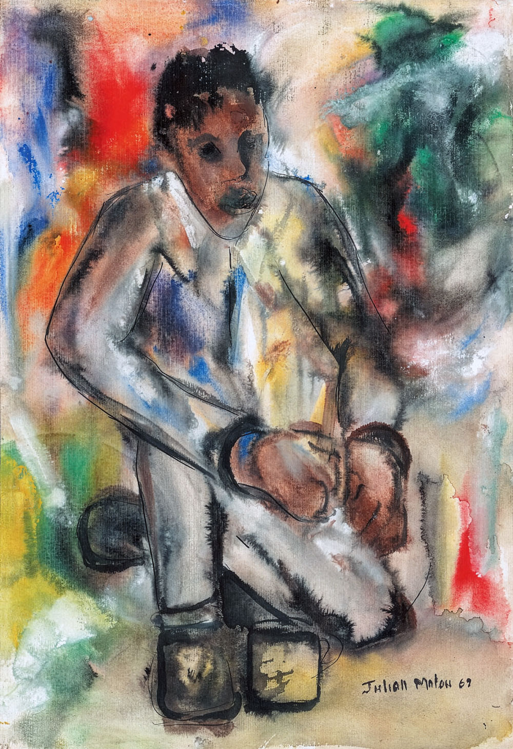 Julian Motau – Portrait of a man kneeling (1969)