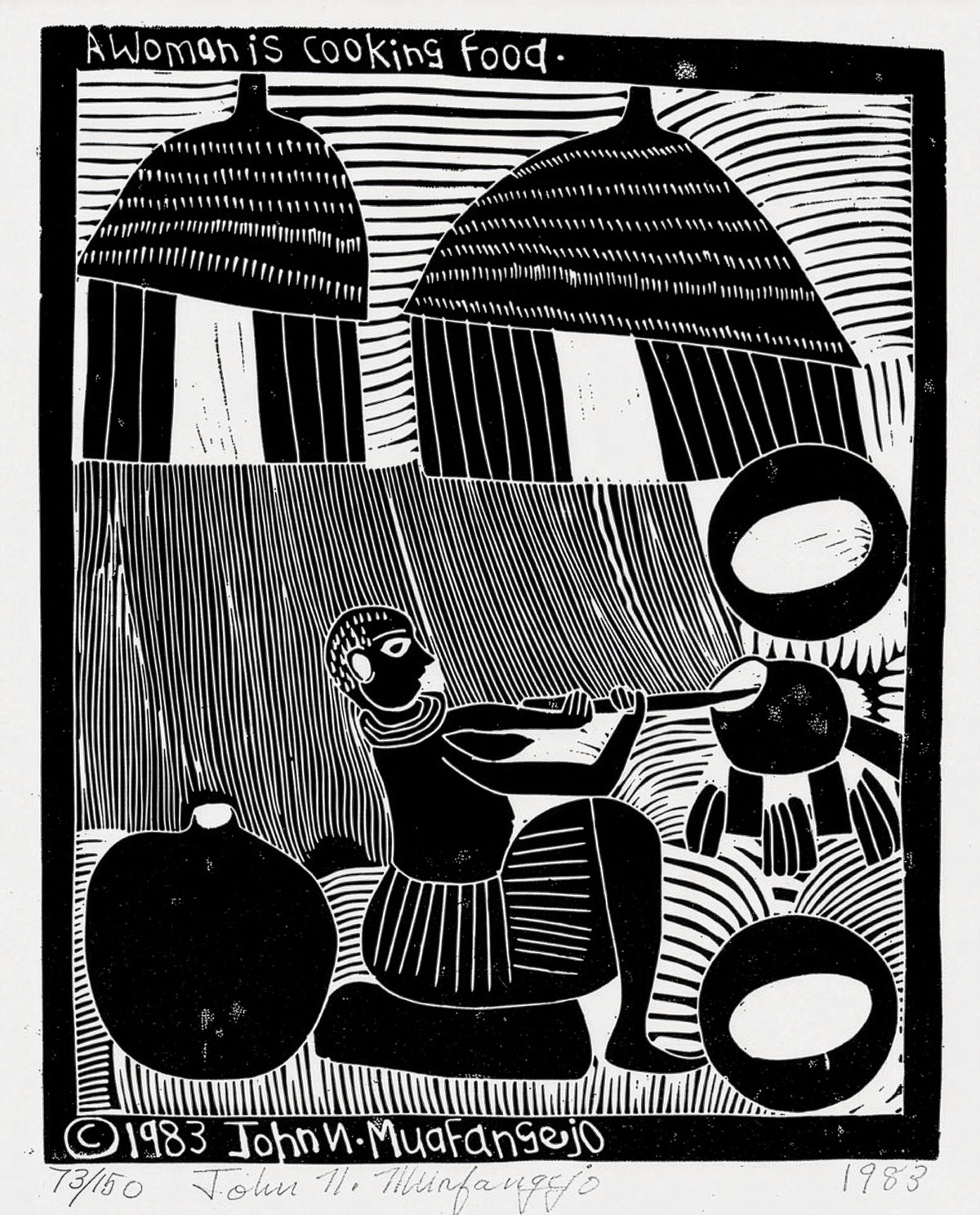 John Muafangejo – A woman is cooking food (1983)