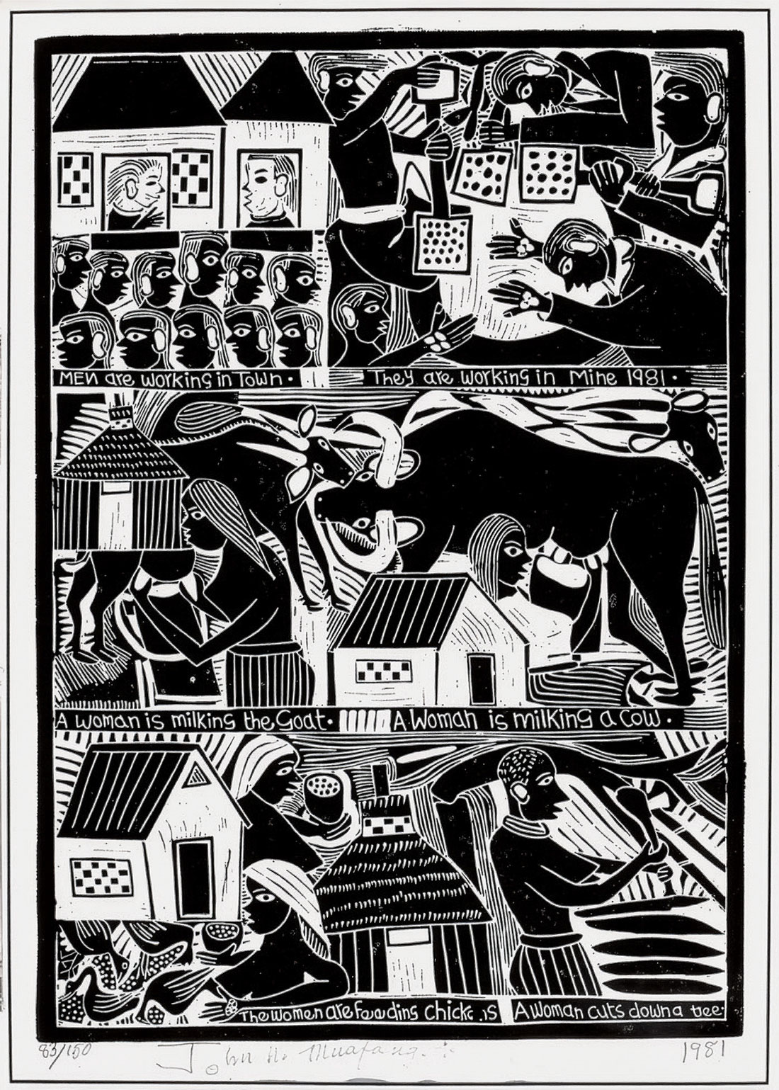 John Muafangejo – Men are working in town (1981)