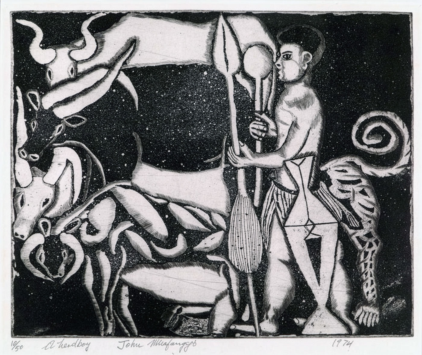 John Muafangejo – A herd boy (1974)