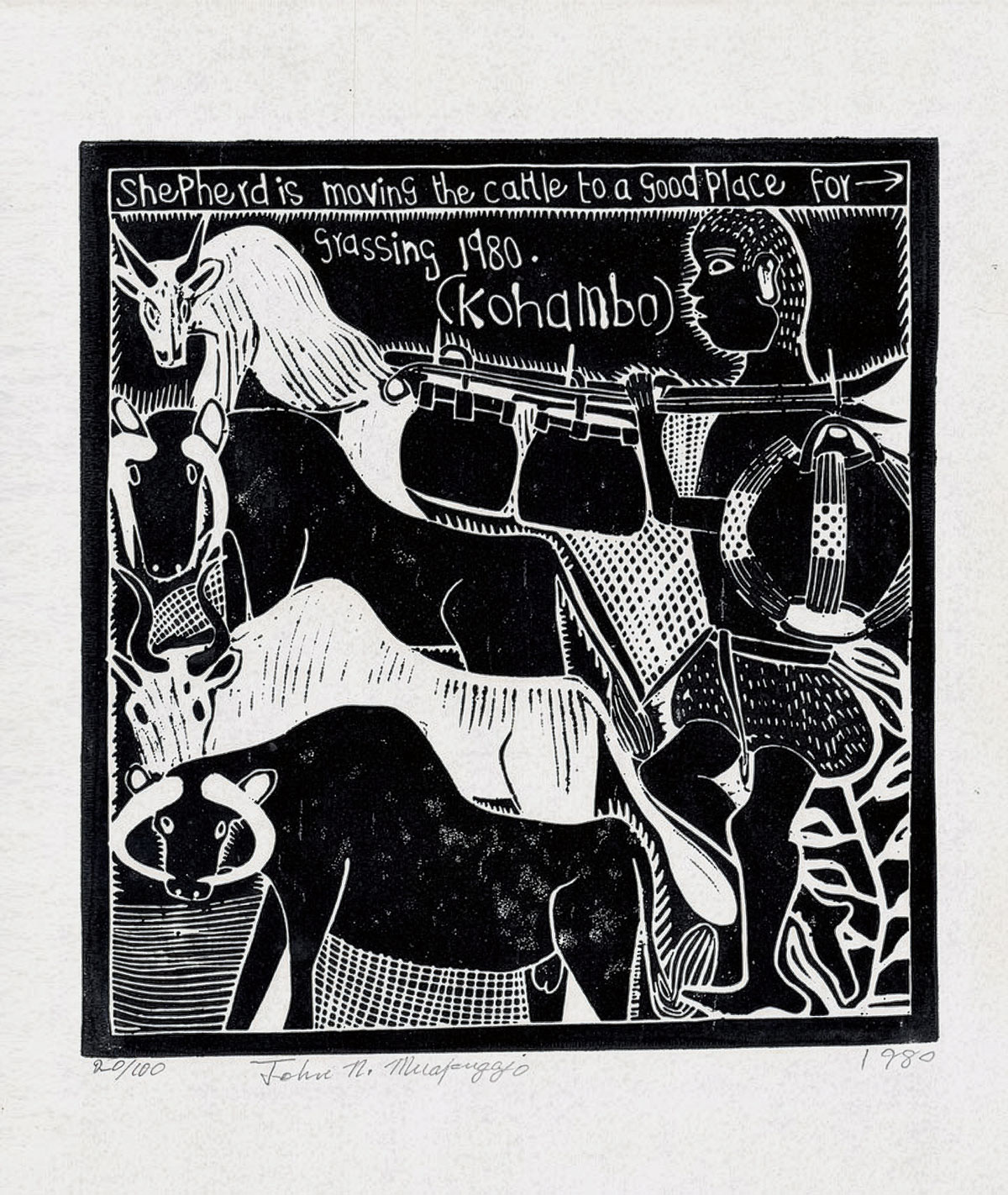 John Muafangejo – Shepherd is moving the cattle (1980)