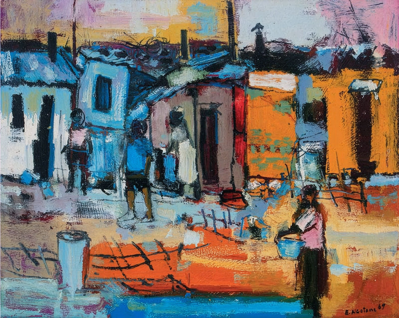 Ephraim Ngatane – Figures in a township (1969)