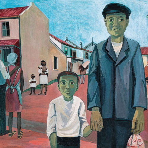 Marianne Podlashuc – Figures on a street, South End, Port Elizabeth (1968)