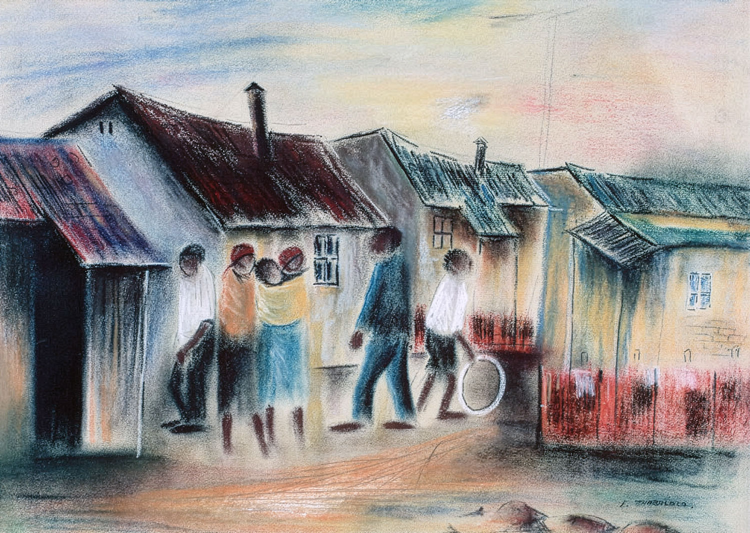 Enoch Tshabalala – Figures and houses in a township (pre-1964)